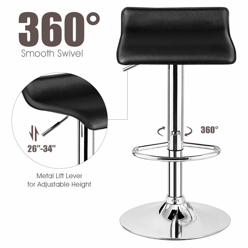 Modern Swivel Bar Stools Set of 2, Adjustable Height PU Leather Backless Counter Stools Kitchen Dining Chairs for Home, Restaurant, Bar
