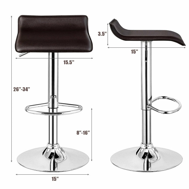 Modern Swivel Bar Stools Set of 2, Adjustable Height PU Leather Backless Counter Stools Kitchen Dining Chairs for Home, Restaurant, Bar