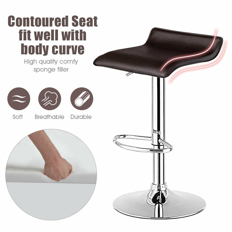 Modern Swivel Bar Stools Set of 2, Adjustable Height PU Leather Backless Counter Stools Kitchen Dining Chairs for Home, Restaurant, Bar