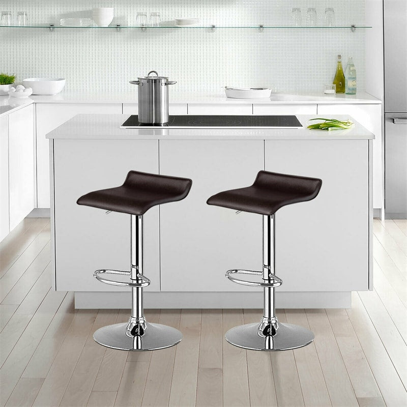 Modern Swivel Bar Stools Set of 2, Adjustable Height PU Leather Backless Counter Stools Kitchen Dining Chairs for Home, Restaurant, Bar