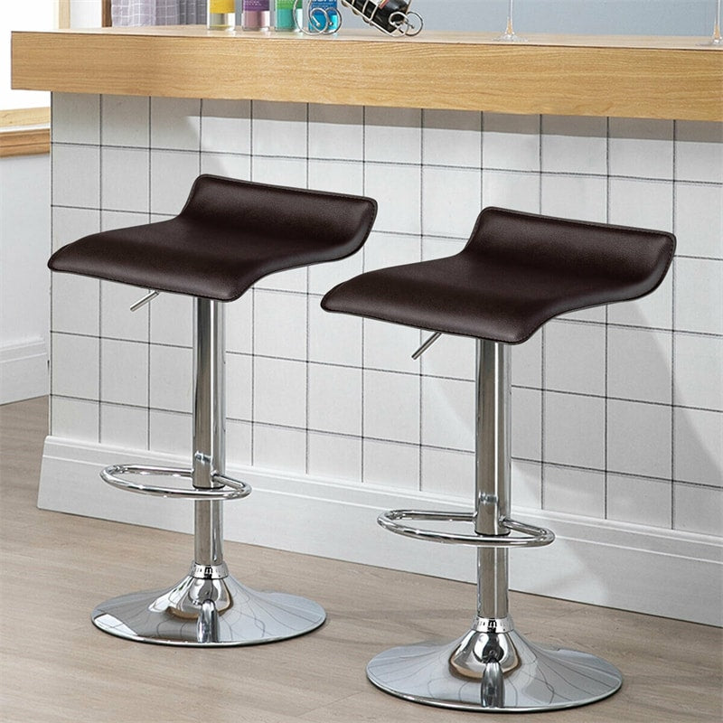 Modern Swivel Bar Stools Set of 2, Adjustable Height PU Leather Backless Counter Stools Kitchen Dining Chairs for Home, Restaurant, Bar