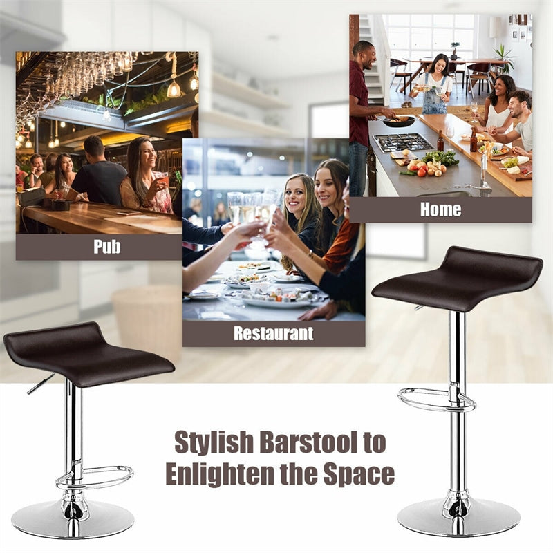 Modern Swivel Bar Stools Set of 2, Adjustable Height PU Leather Backless Counter Stools Kitchen Dining Chairs for Home, Restaurant, Bar