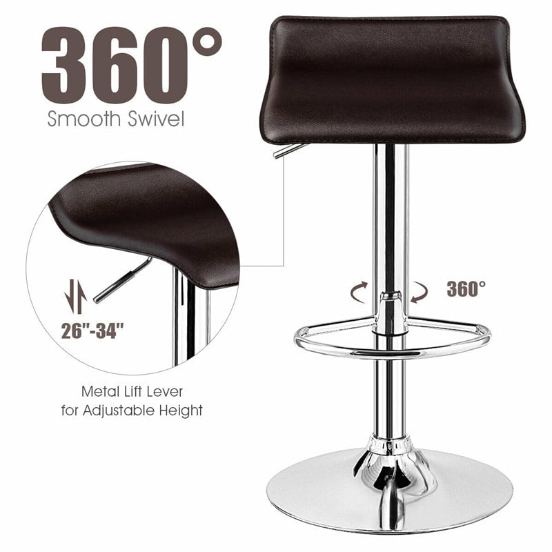 Modern Swivel Bar Stools Set of 2, Adjustable Height PU Leather Backless Counter Stools Kitchen Dining Chairs for Home, Restaurant, Bar