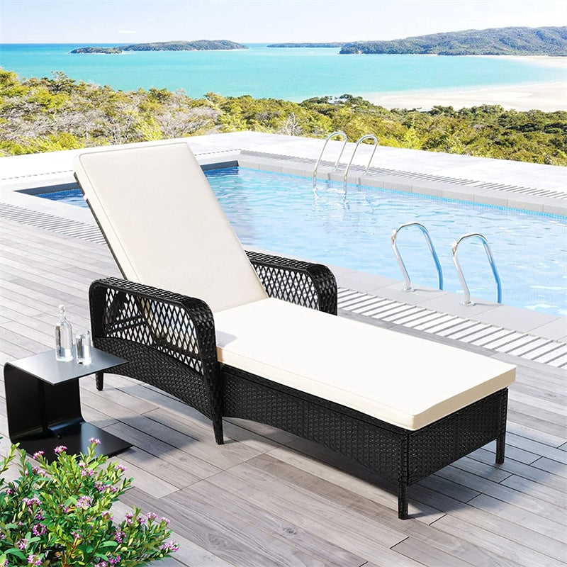 6-Position Rattan Wicker Lawn Patio Outdoor Chaise Lounge Chair Pool Beach Sun Lounger with Pillow & Cushion