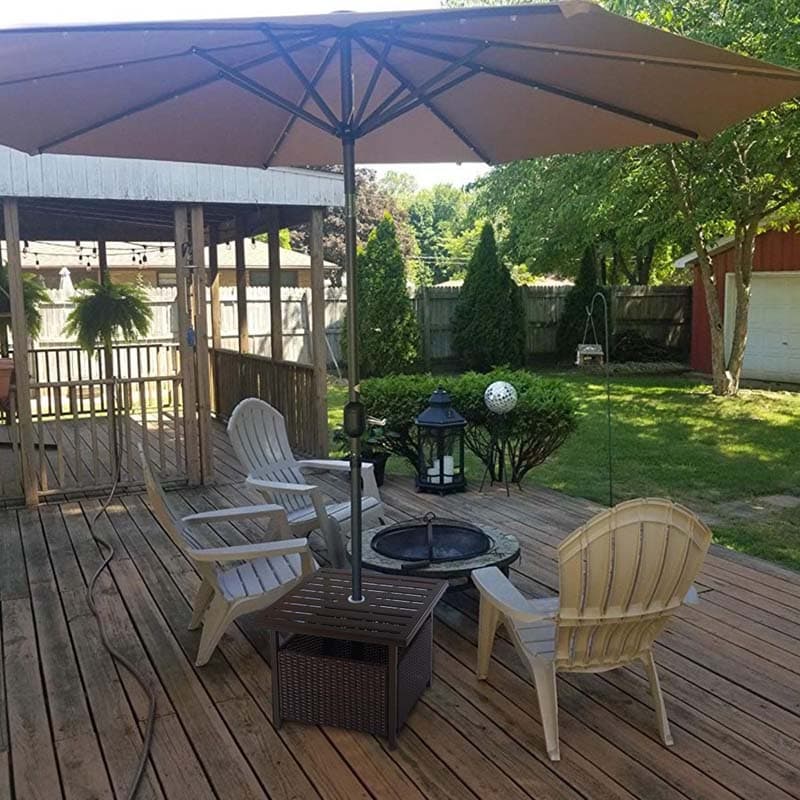 22" Rattan Wicker Steel Outdoor Patio Bistro Side Table Stand with 1.6" Umbrella Hole, Side Square Table for Deck Pool Garden