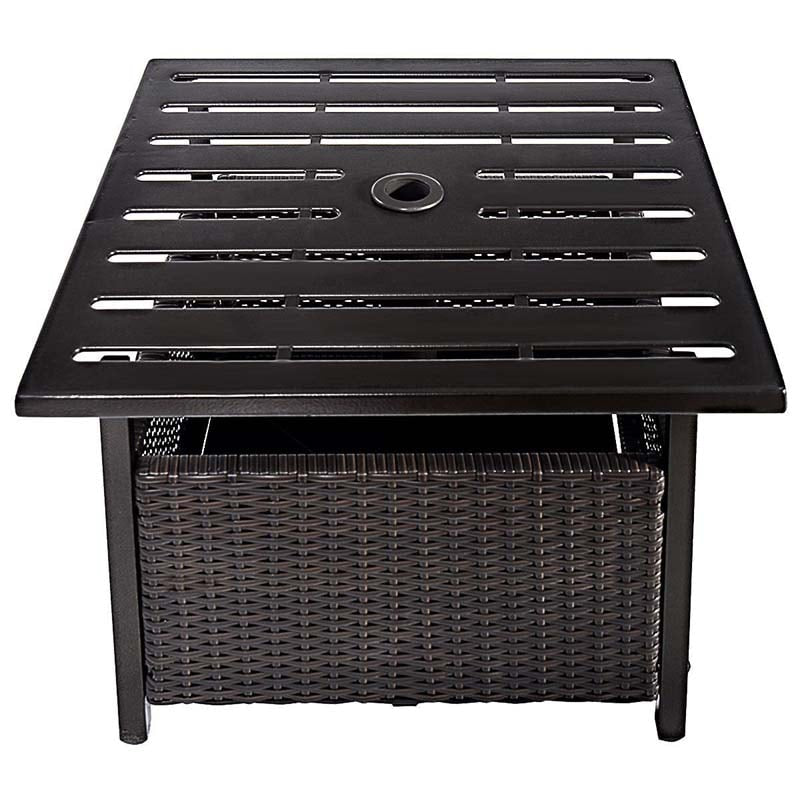 22" Rattan Wicker Steel Outdoor Patio Bistro Side Table Stand with 1.6" Umbrella Hole, Side Square Table for Deck Pool Garden