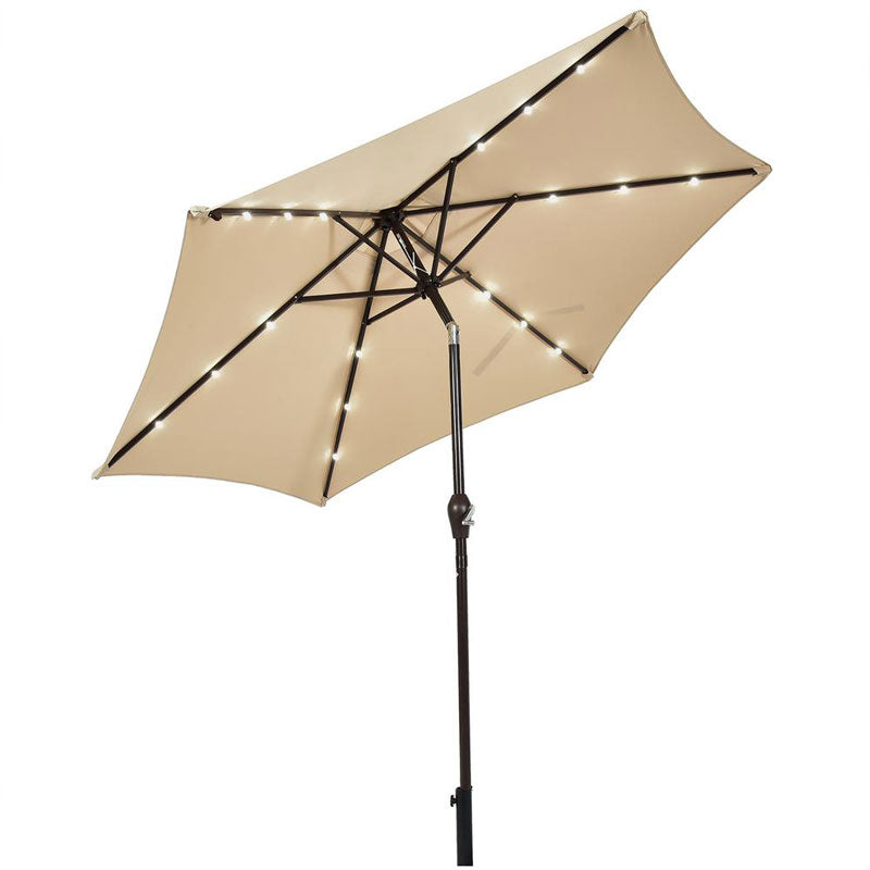 9FT Tilt Outdoor Patio Umbrella with 18 Solar LED Lights & Crank, Table Umbrella for Pool Deck Backyard