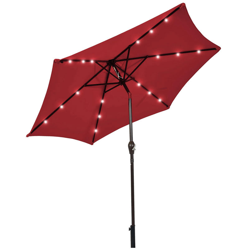 9FT Tilt Outdoor Patio Umbrella with 18 Solar LED Lights & Crank, Table Umbrella for Pool Deck Backyard