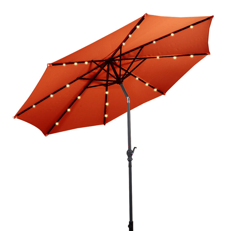 9FT Tilt Outdoor Patio Umbrella with 18 Solar LED Lights & Crank, Table Umbrella for Pool Deck Backyard