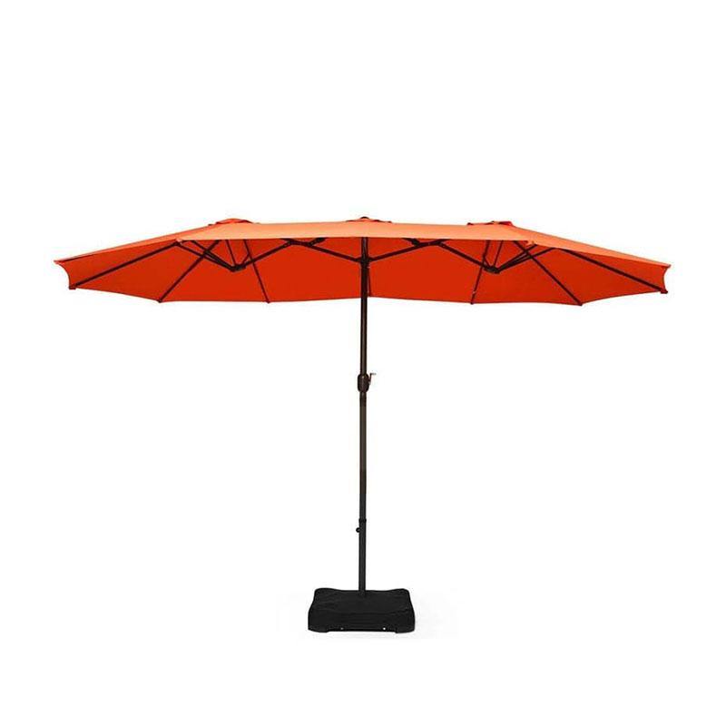 15 FT Ultra-large Double Sided Steel Outdoor Market Patio Umbrella with Base, UV Sun Protection & Easy Crank