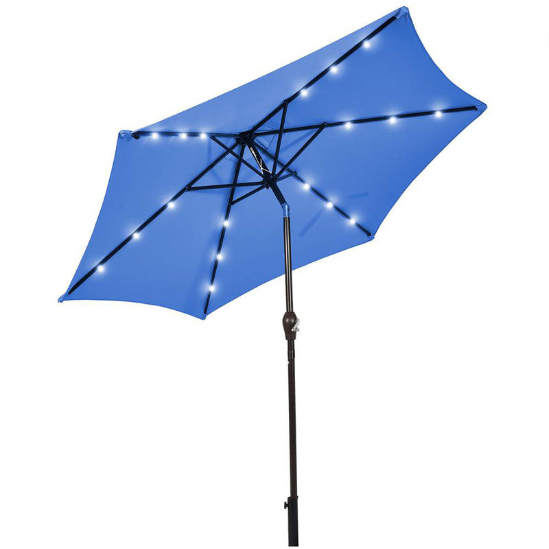 9FT Tilt Outdoor Patio Umbrella with 18 Solar LED Lights & Crank, Table Umbrella for Pool Deck Backyard