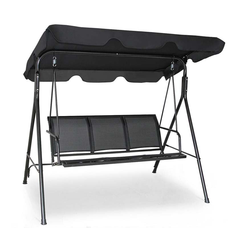 3-Person Patio Porch Swing with Adjustable Canopy, All-Weather Steel Frame Canopy Swing Bench for Garden, Poolside, Balcony