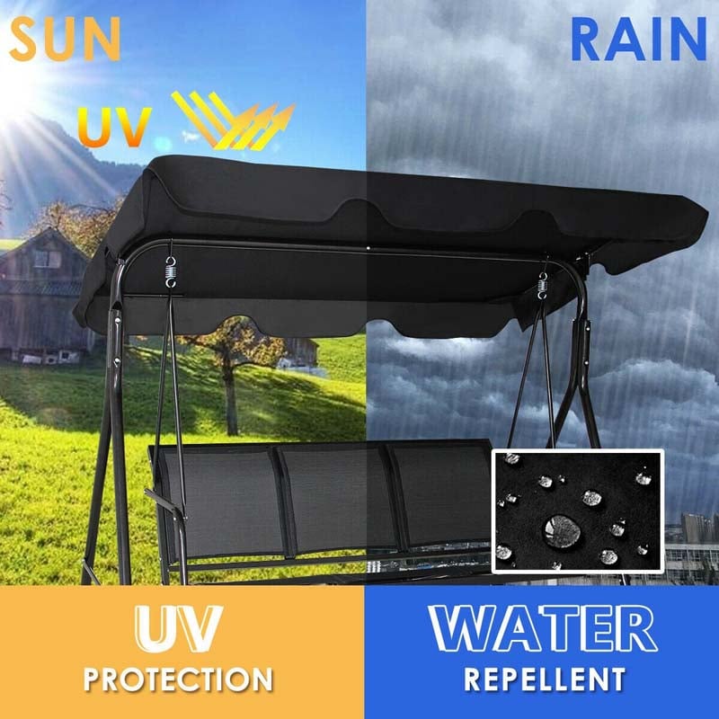 3-Person Patio Porch Swing with Adjustable Canopy, All-Weather Steel Frame Canopy Swing Bench for Garden, Poolside, Balcony