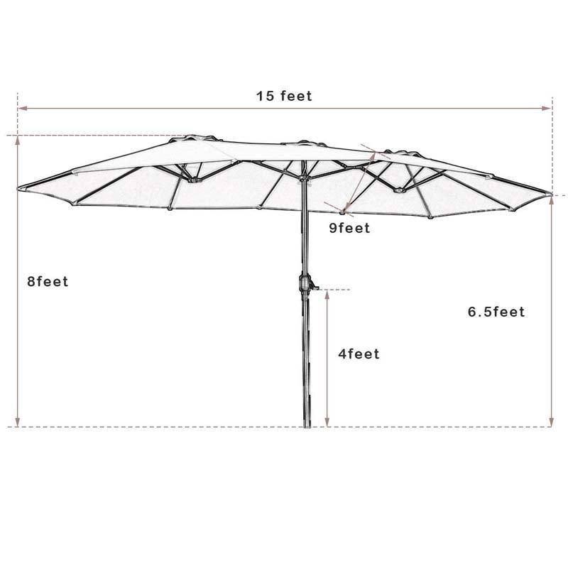 15FT Double-Sided Outdoor Patio Umbrella with Crank, Extra Large 12 Ribs Steel Market Umbrella for Poolside, Deck & Backyard
