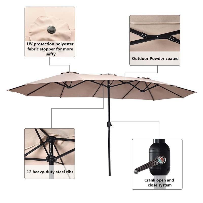 15FT Double-Sided Outdoor Patio Umbrella with Crank, Extra Large 12 Ribs Steel Market Umbrella for Poolside, Deck & Backyard