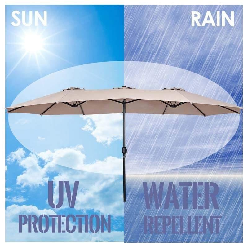 15FT Double-Sided Outdoor Patio Umbrella with Crank, Extra Large 12 Ribs Steel Market Umbrella for Poolside, Deck & Backyard