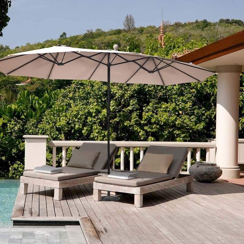 15' Twin Patio Umbrella Double-Sided Outdoor Market Umbrella -Beige