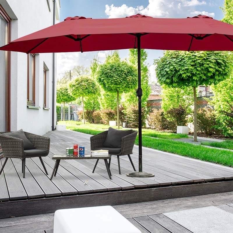 15FT Double-Sided Outdoor Patio Umbrella with Crank, Extra Large 12 Ribs Steel Market Umbrella for Poolside, Deck & Backyard