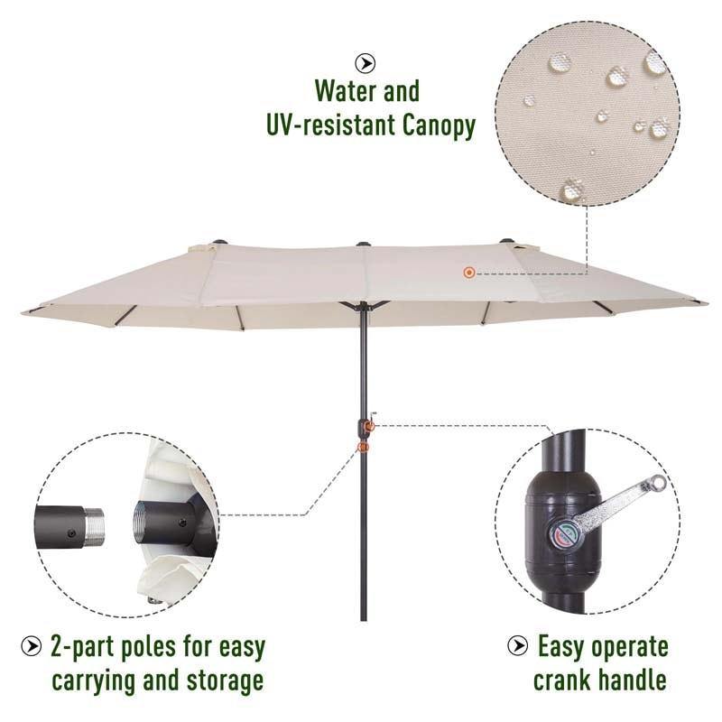 15FT Double-Sided Outdoor Patio Umbrella with Crank, Extra Large 12 Ribs Steel Market Umbrella for Poolside, Deck & Backyard