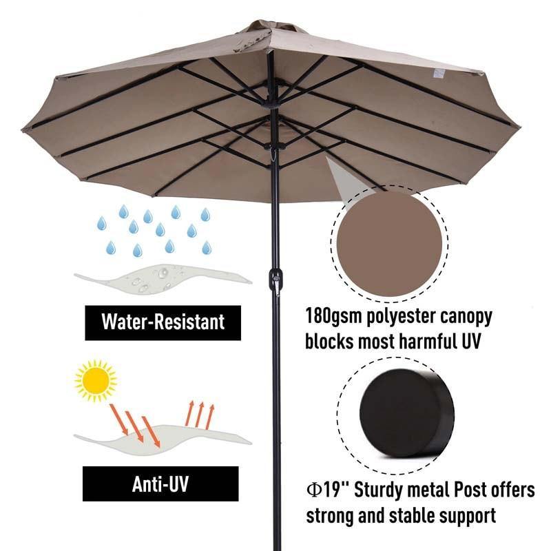 15FT Double-Sided Outdoor Patio Umbrella with Crank, Extra Large 12 Ribs Steel Market Umbrella for Poolside, Deck & Backyard