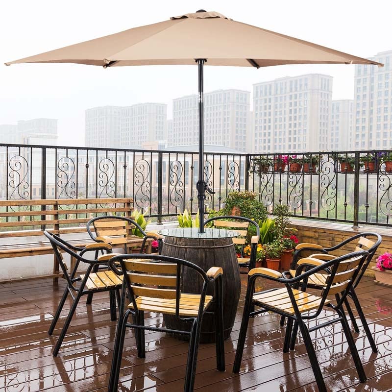 9FT Tilt Outdoor Patio Umbrella with 18 Solar LED Lights & Crank, Table Umbrella for Pool Deck Backyard