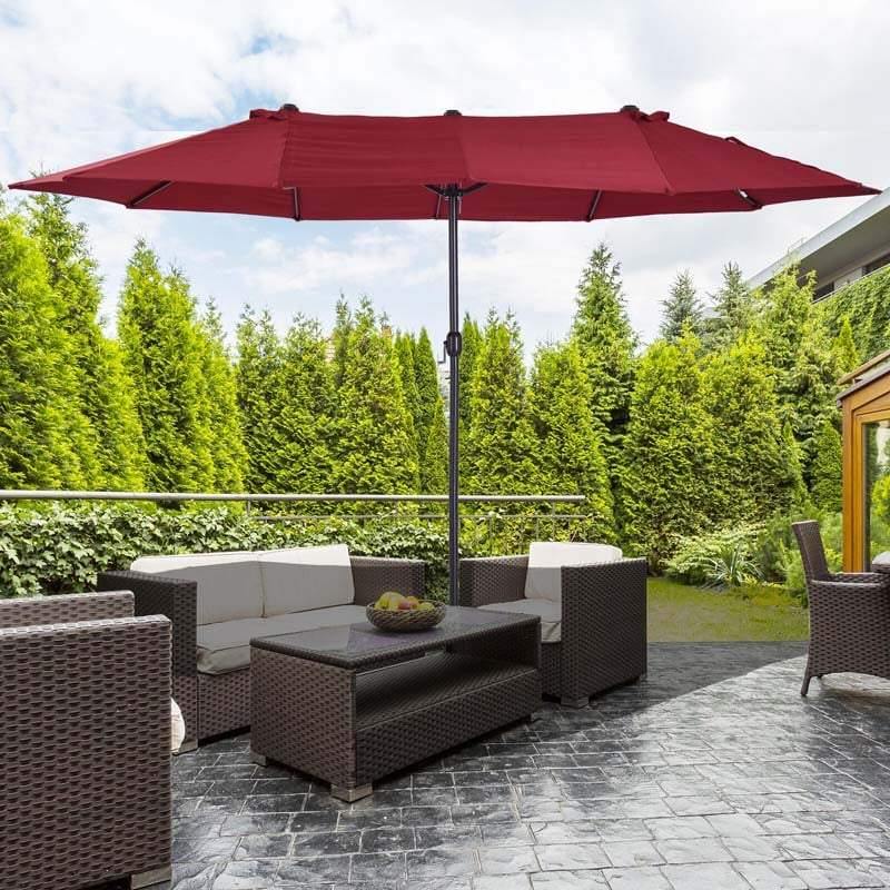 15FT Double-Sided Outdoor Patio Umbrella with Crank, Extra Large 12 Ribs Steel Market Umbrella for Poolside, Deck & Backyard
