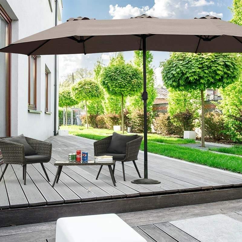 15FT Double-Sided Outdoor Patio Umbrella with Crank, Extra Large 12 Ribs Steel Market Umbrella for Poolside, Deck & Backyard