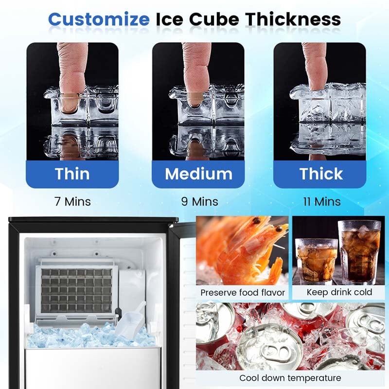 80LBS/24H Commercial Ice Maker, 115V Stainless Steel Undercounter Ice Maker Machine with Drain Pump, 25LBS Ice Bin & Self-Cleaning Function