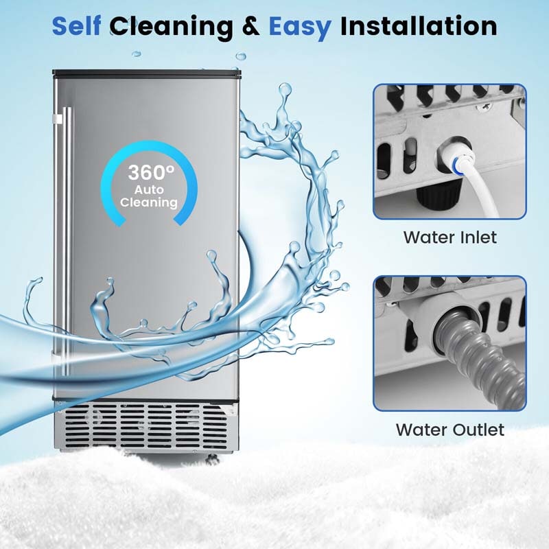 80LBS/24H Commercial Ice Maker, 115V Stainless Steel Undercounter Ice Maker Machine with Drain Pump, 25LBS Ice Bin & Self-Cleaning Function