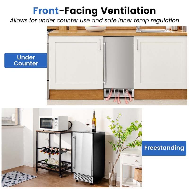 80LBS/24H Commercial Ice Maker, 115V Stainless Steel Undercounter Ice Maker Machine with Drain Pump, 25LBS Ice Bin & Self-Cleaning Function