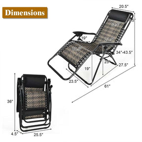 Rattan Folding Zero Gravity Lounge Chair Outdoor with Removable Pillow, Locking System, Adjustable Portable Patio Armchair