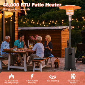48,000 BTU Propane Outdoor Heater, Round Patio Heater with Stainless Steel Burner, Tip-Over, Flame-Out Protection, Wheels, CSA Certificated