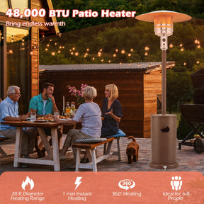48,000 BTU Propane Outdoor Heater, Round Patio Heater with Stainless Steel Burner, Tip-Over, Flame-Out Protection, Wheels, CSA Certificated