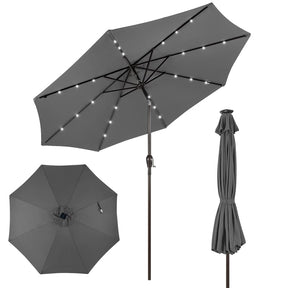 10FT Patio Umbrella with Solar LED Lights & Crank, Easy Tilt Outdoor Market Umbrella for Backyard, Poolside, Deck