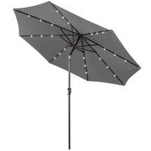 10FT Patio Umbrella with Solar LED Lights & Crank, Easy Tilt Outdoor Market Umbrella for Backyard, Poolside, Deck