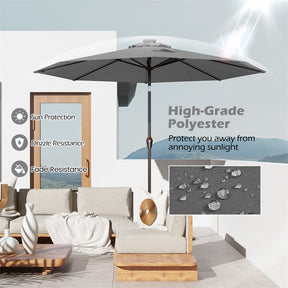 10FT Patio Umbrella with Solar LED Lights & Crank, Easy Tilt Outdoor Market Umbrella for Backyard, Poolside, Deck