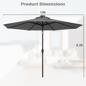 10FT Patio Umbrella with Solar LED Lights & Crank, Easy Tilt Outdoor Market Umbrella for Backyard, Poolside, Deck