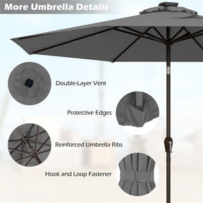 10FT Patio Umbrella with Solar LED Lights & Crank, Easy Tilt Outdoor Market Umbrella for Backyard, Poolside, Deck