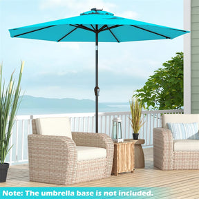 10FT Patio Umbrella with Solar LED Lights & Crank, Easy Tilt Outdoor Market Umbrella for Backyard, Poolside, Deck