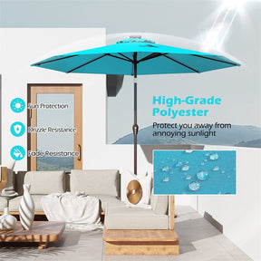 10FT Patio Umbrella with Solar LED Lights & Crank, Easy Tilt Outdoor Market Umbrella for Backyard, Poolside, Deck