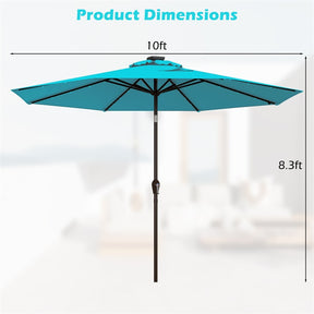 10FT Patio Umbrella with Solar LED Lights & Crank, Easy Tilt Outdoor Market Umbrella for Backyard, Poolside, Deck