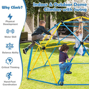 10 FT Geometric Dome Climber with Swing, Upgrade Jungle Gym Monkey Bar for Backyard, Outdoor Climbing Toys for Toddlers
