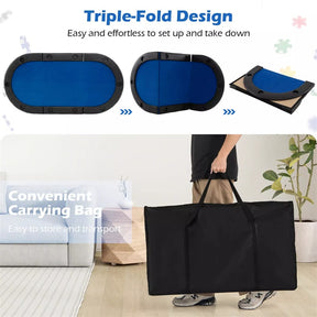 10-Player Triple-Fold Poker Table Top Portable Padded Oval Topper | Eletriclife