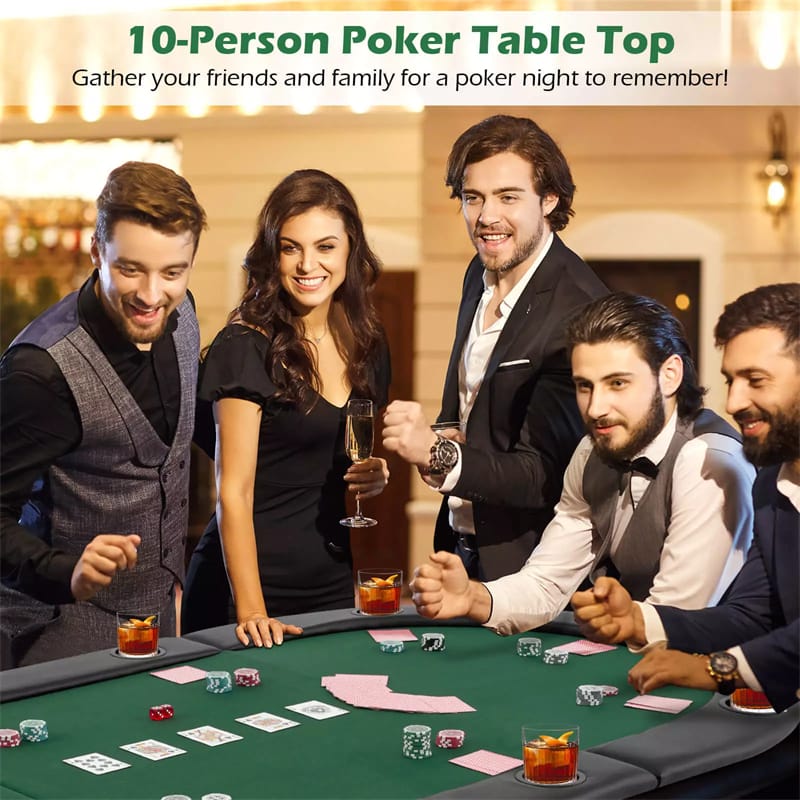 10-Player Triple-Fold Poker Table Top Portable Padded Oval Topper | Eletriclife