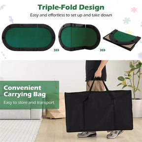 10-Player Triple-Fold Poker Table Top Portable Padded Oval Topper | Eletriclife