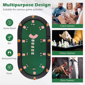 10-Player Triple-Fold Poker Table Top Portable Padded Oval Topper | Eletriclife