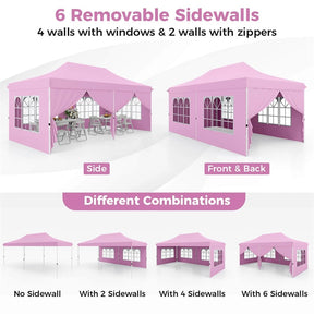 10 x 20 FT Instant Setup Pop Up Canopy w/6 Sidewalls Windows & Carrying Bag, Portable Outdoor Canopy Tent for Party Wedding