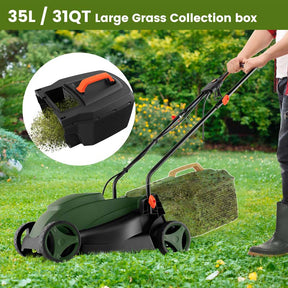 12 AMP 14" Corded Electric Push Lawn Mower 2-in-1 Walk-Behind Lawnmower with Collection Box, 3 Adjustable Height Position