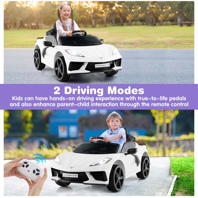 12V Licensed Chevrolet Corvette C8 Kids Ride On Car, Electric Toy Car with Remote Control, 4-Wheel Spring Suspension