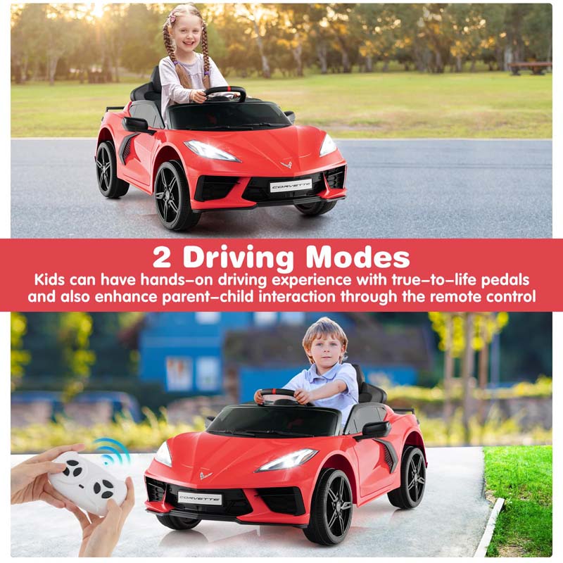 12V Licensed Chevrolet Corvette C8 Kids Ride On Car, Electric Toy Car with Remote Control, 4-Wheel Spring Suspension